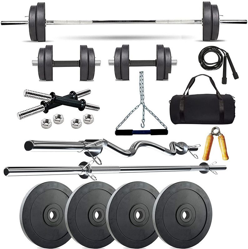 HACKERX 70 kg 2.5KGX4 5KGX4 10KGX4 Rubber Plates 4FT Curl 5FT Straight 28mm Home Gym Set Home Gym Combo