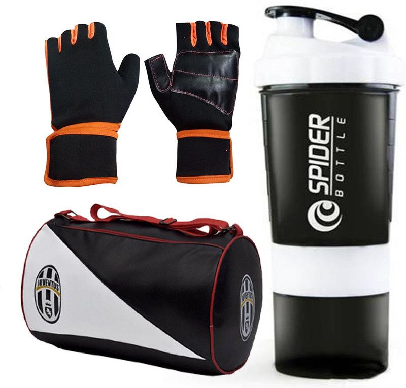Snipper Combo Of Leatherite (Brown) Gym Bag, Lycra Gym Gloves With Wrist Support Fitness Accessory Kit Kit