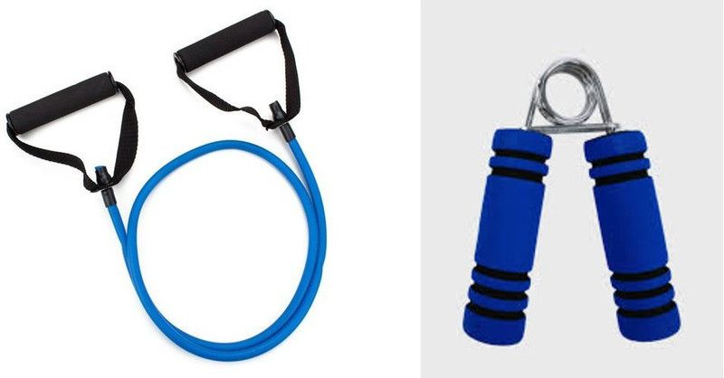 Ahsa Combo of 2 -Single Toning Tube With Hand Grip Resistance Tube (Multicolor) Resistance Tube  (blue)