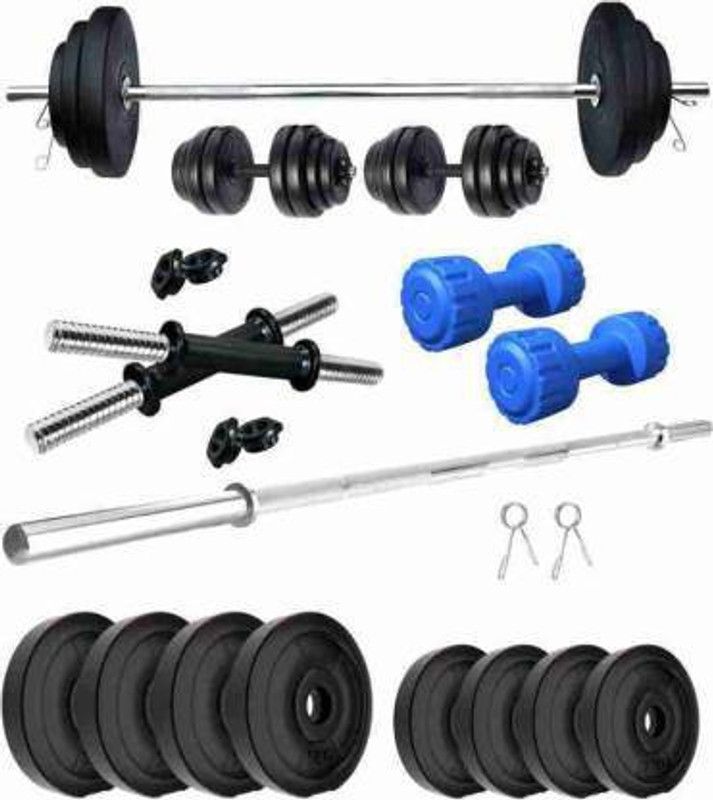 JMB 16 kg Fitness Combo of 5 Feet Straight Rod , Pair of Dumbbell Rod , PVC Dumbbell ( 2kg x 2 ) and 16kg of Rubber Plates ( 5kg x 2 , 3kg x 2 ) for Gym Workout and Training Home Gym Combo