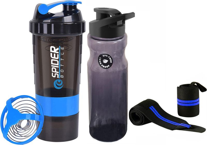 COOL INDIANS Premium Quality Gym Shaker With Wrist Band And Sippy For Gym. 500 ml Shaker  (Pack of 3, Blue, Tritan)
