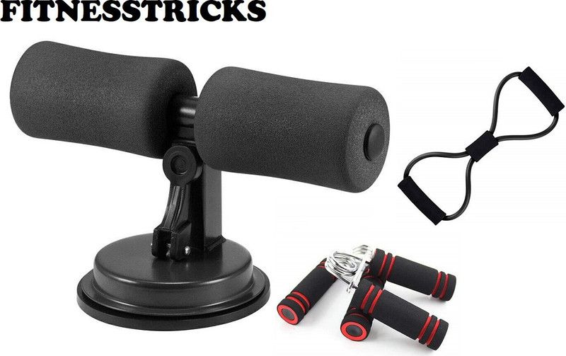 Fitnesstricks Workout Combo Of Sit Up Bar With Resistance Tube And 2 Foam Hand Gripper Fitness Accessory Kit Kit