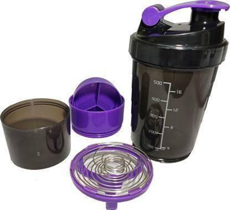 Anadya Gym Sipper Protein Shaker Plastic Water Bottle 500 ml Shaker 500 ml Shaker  (Pack of 1, Multicolor, Plastic)