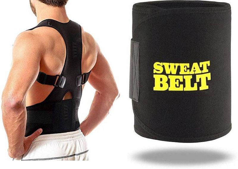 obliss posture corrector belt back pain relief with sweat belt Black color freesize Back & Abdomen Support  (Black)