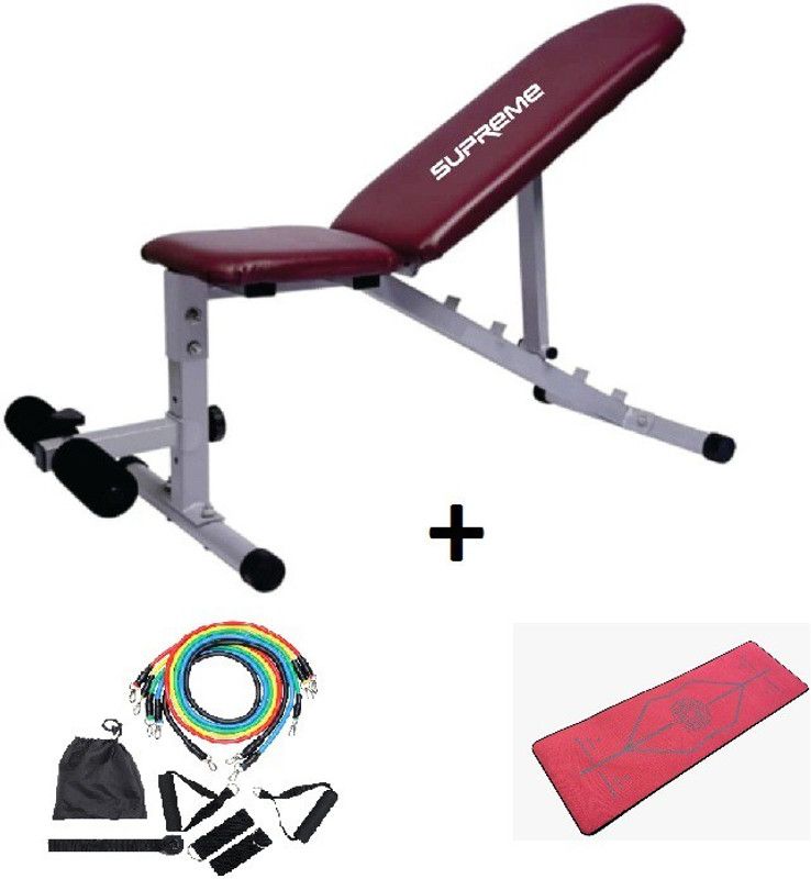 Supreme Pro 2.1XP Multipurpose Fitness Bench With Resistance Bands Set And Yoga Mat Home Gym Combo