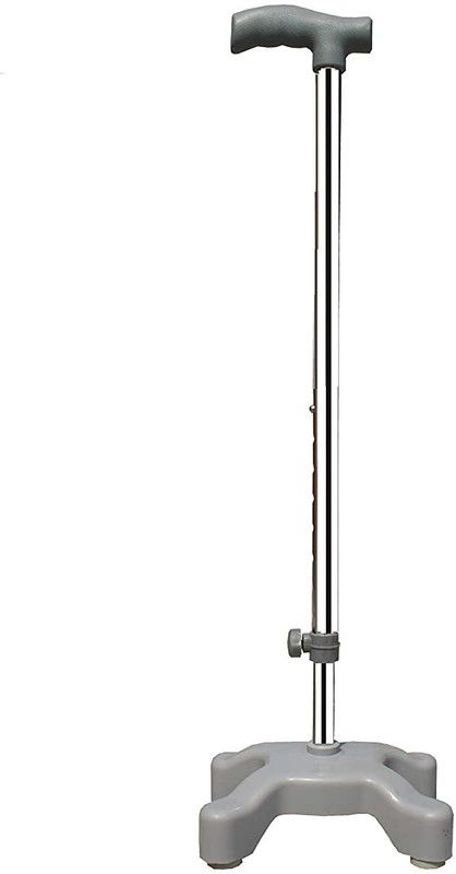 roston Surgical™ Quadripod Chroome Height Adjustable Men/Women/Old People Walking Stick - Grey and Steel Walking Stick