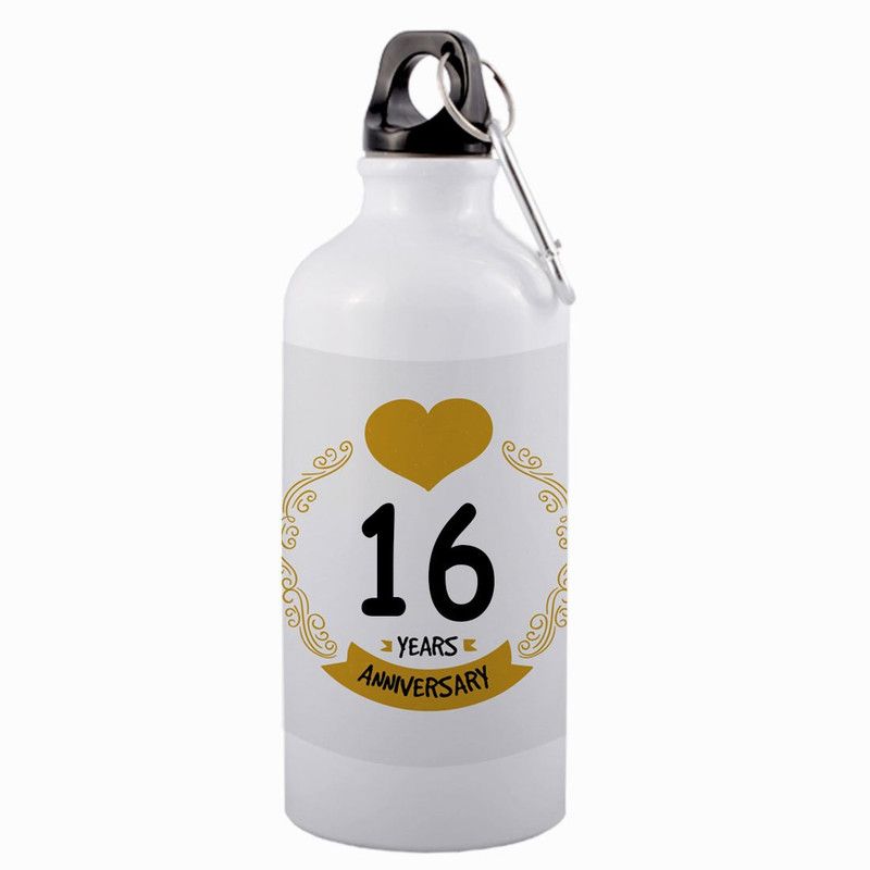 COLOR YARD best 16 years anniversary with yellow heart and black text design on white 600 ml Sipper  (Pack of 1, White, Aluminium)