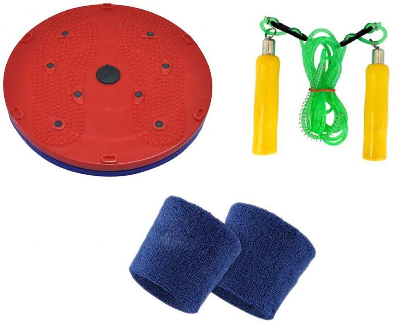 YUKI Tummy Twister, Wooden Handle Skipping Rope and Pair of Sweat Band Fitness Accessory Kit Kit