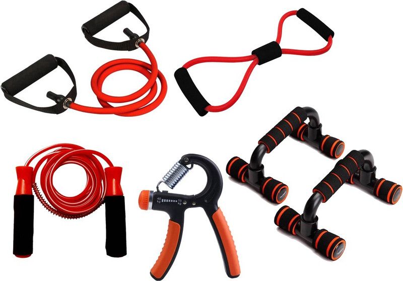 L'AVENIR Fitness Push Up Bar, Hand Grip, Skipping Rope, Toning Tube & 8 Band Exerciser Fitness Accessory Kit Kit
