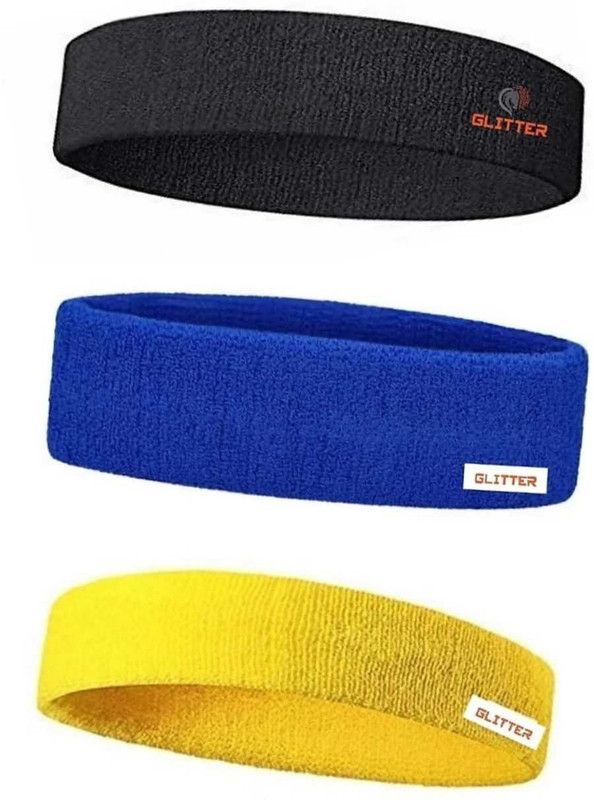 Glitter Non Slip Moisture Wicking Work Out Cotton Headband For Men's & Women's Headband Head Support  (Black, Blue, Yellow)