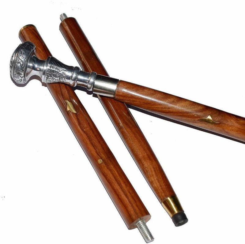 VINTAGE STAR Victorian Designer Brass Head Handle with Brown Handmade Wooden Walking Stick Cane Gift (3 Fold Wooden Walking Cane ) Walking Stick