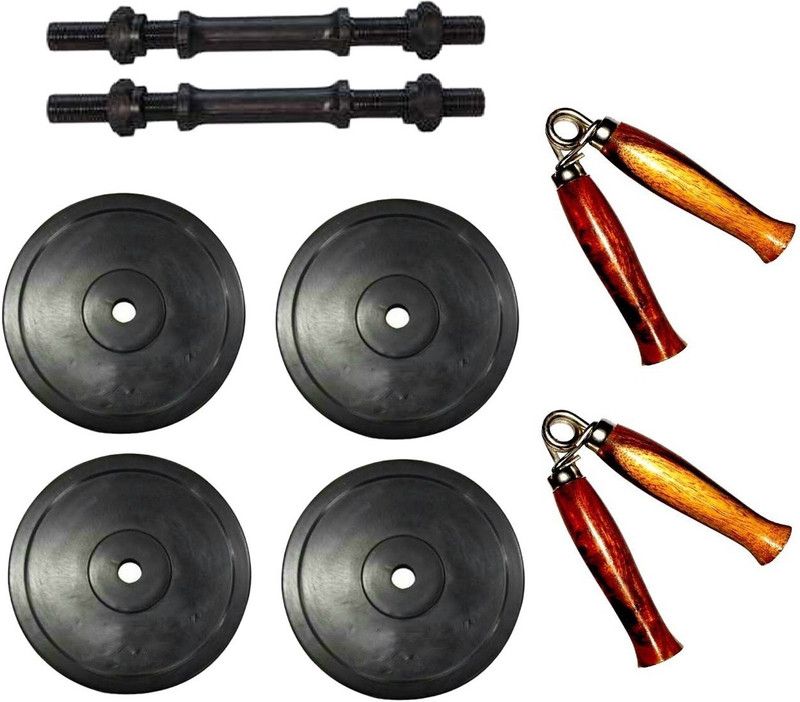 HEALTH FIT INDIA PAIR OF DUMBELL RODS ALONG WITH 4 WEIGHT PLATES AND WOODEN HANDLE HAND GRIPPER Fitness Accessory Kit Kit
