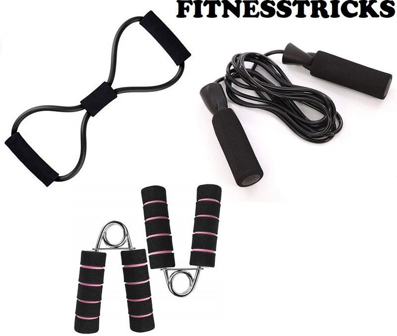 Fitnesstricks Combo Of Resistance Tube With Skipping Rope And 2 Foam Hand Gripper Fitness Accessory Kit Kit