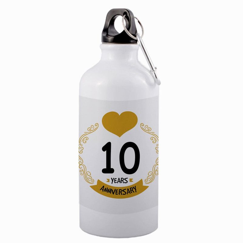 COLOR YARD best 10 years anniversary with yellow heart and black text design on white 600 ml Sipper  (Pack of 1, White, Aluminium)