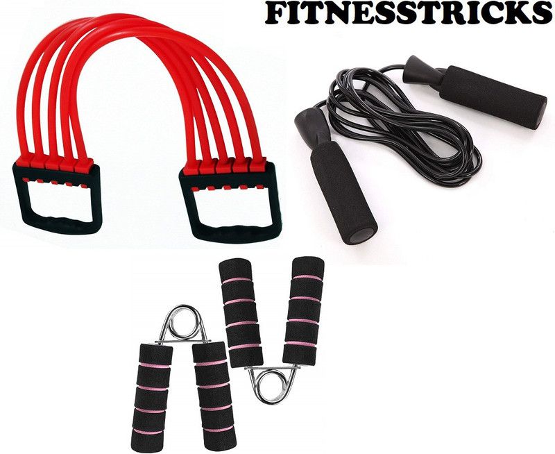 Fitnesstricks Combo Of Chest Expander With Skipping Rope And 2 Foam Hand Gripper Fitness Accessory Kit Kit