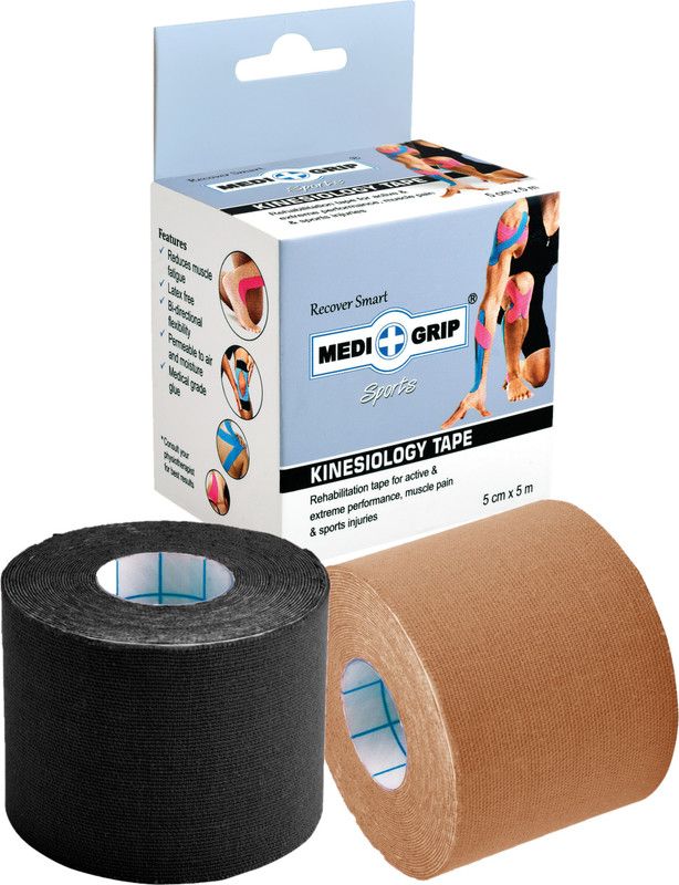 Medigrip Kinesiology Tape Sports 5 cm X 5 m (Pack of 2 Rolls) Black Brown Abdominal Belt  (Black, Brown)