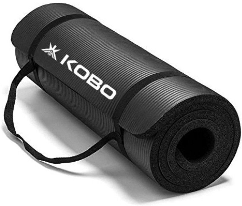 KOBO 8 mm Black NBR Athletica Multi-use Thick Exercise , Non-slip and Anti-tear. Great for Hot Yoga and the Gym Black 8 mm Yoga Mat