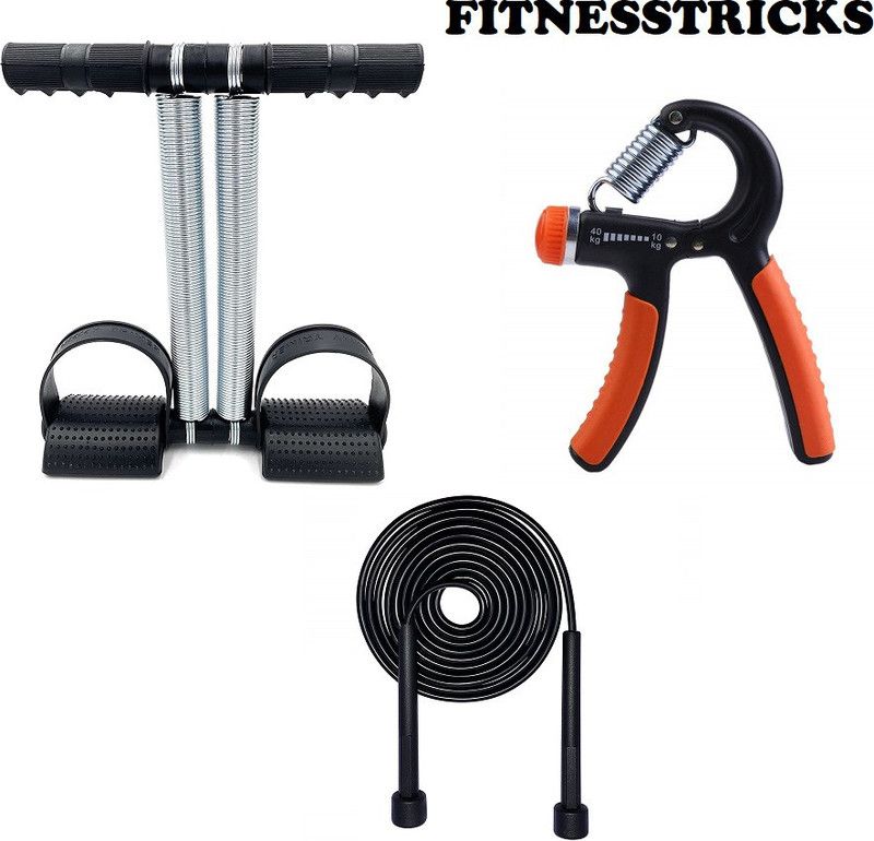 Fitnesstricks Workout Combo Of Double Spring Tummy Trimmer With Hand Gripper And Pencil Rope Fitness Accessory Kit Kit