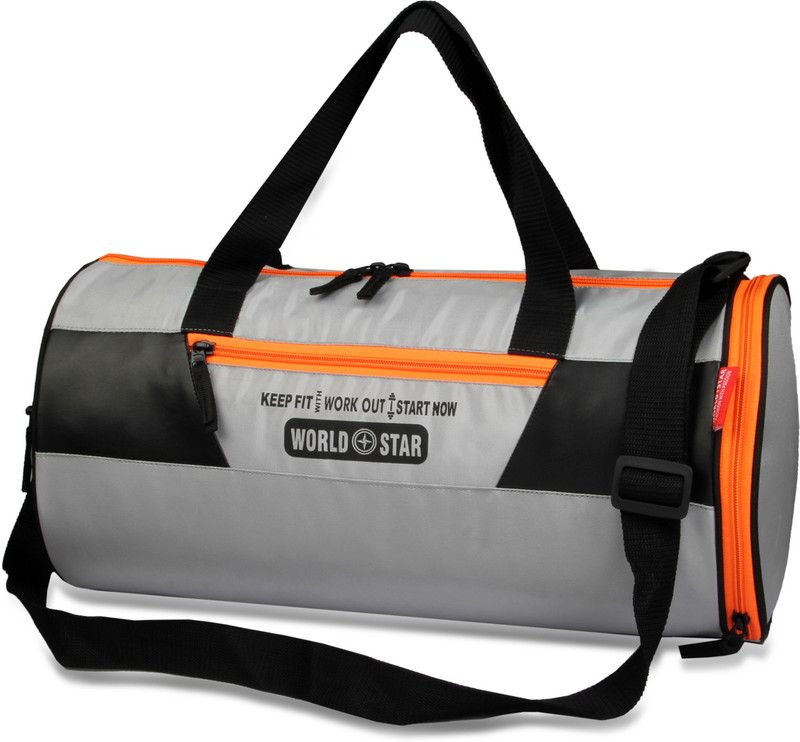 Worldstar Gym Duffel Bag Men &Women Sports Duffel (grey&orange) gym bag shoe compartment  (Kit Bag)