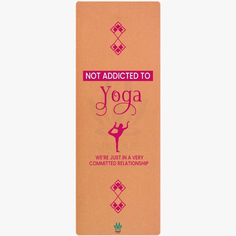 Uniqueshopee Cork Yoga Mat with Eva Grip Anti Slip, Printed – Not Addicted To Yoga in Pink 2 mm Yoga Mat