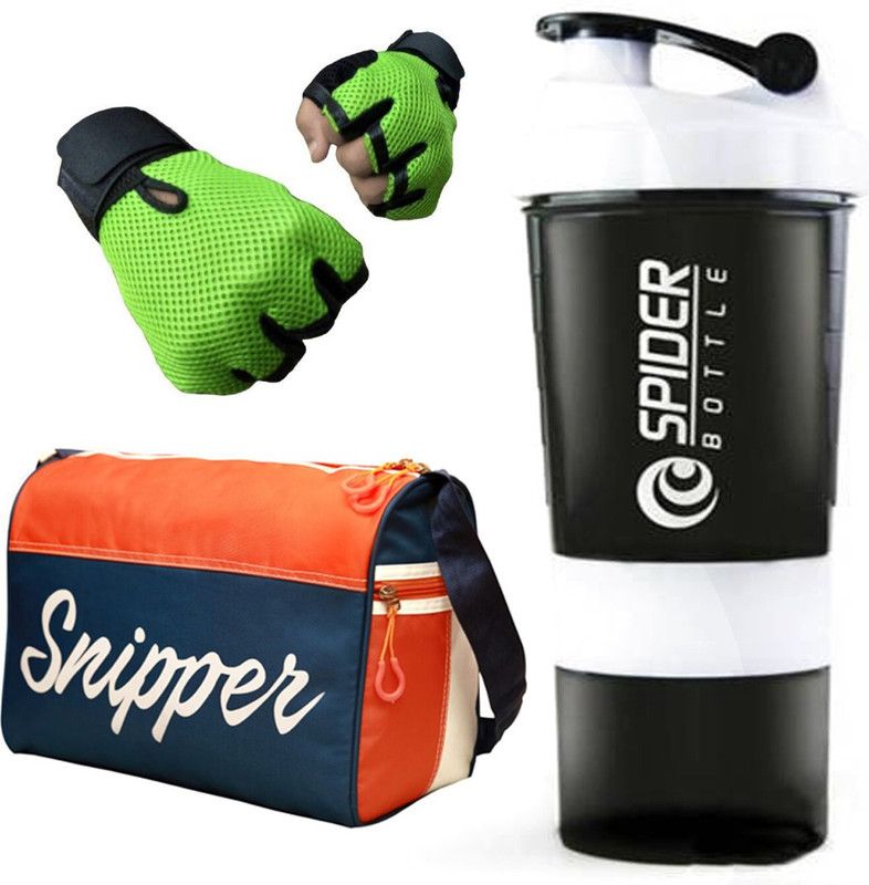 Snipper Combo of Tomy Orange Bag, Gloves Green and Spider Shaker (White ) Fitness Accessory Kit Kit