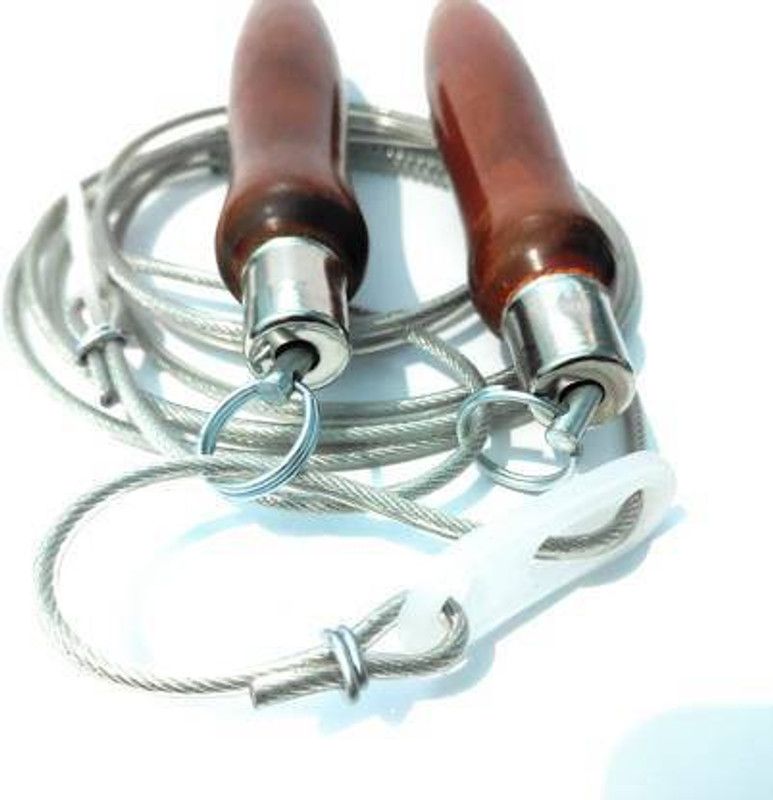 DIBACO SPORTS WOODEN HANDLE INSULATED STEEL WIRE SKIPPING ROPE Freestyle Skipping Rope  (Grey, Brown, Length: 270 cm)