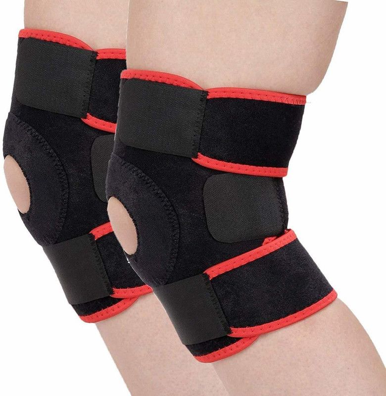 GymWar Pack of 2 Neoprene Padded Adjustable Knee Guard , Knee Cap Knee Support  (Black, Red)