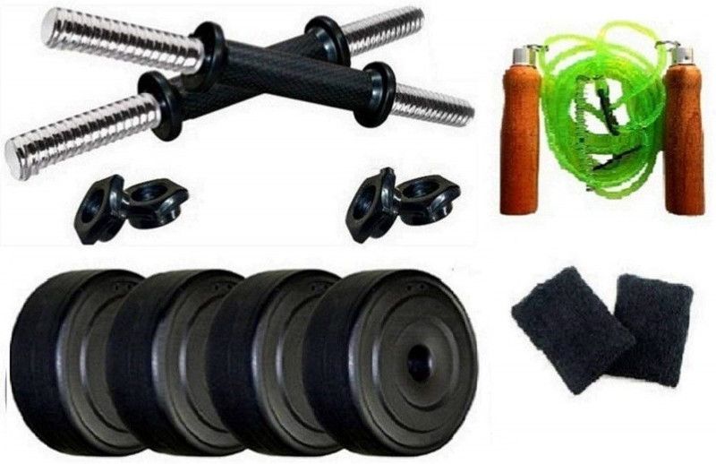 VENOM Home Gym with 42 Kg. P.V.C Weight Plates (5 Kg X 4 = 20 Kg + 3 Kg X 4 = 12 Kg + 2.5 Kg X 4 = 10 Kg) with Dumbbell Rods, Skipping Rope & Wristband Dumbbell Kit Kit