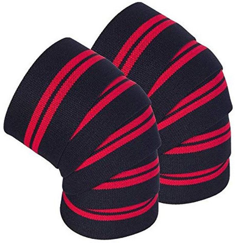 GymWar Knee Wraps pair for Squats, Gym, Powerlifting, Weightlifting Knee Support  (Red)