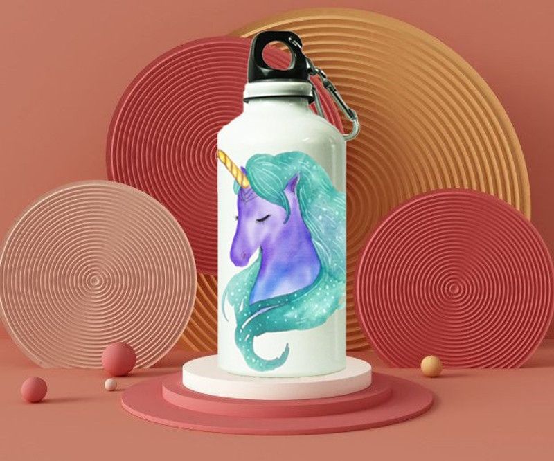 Prmonita Cute Unicorn Head Printed 600 ml Sipper  (Pack of 1, White, Aluminium)