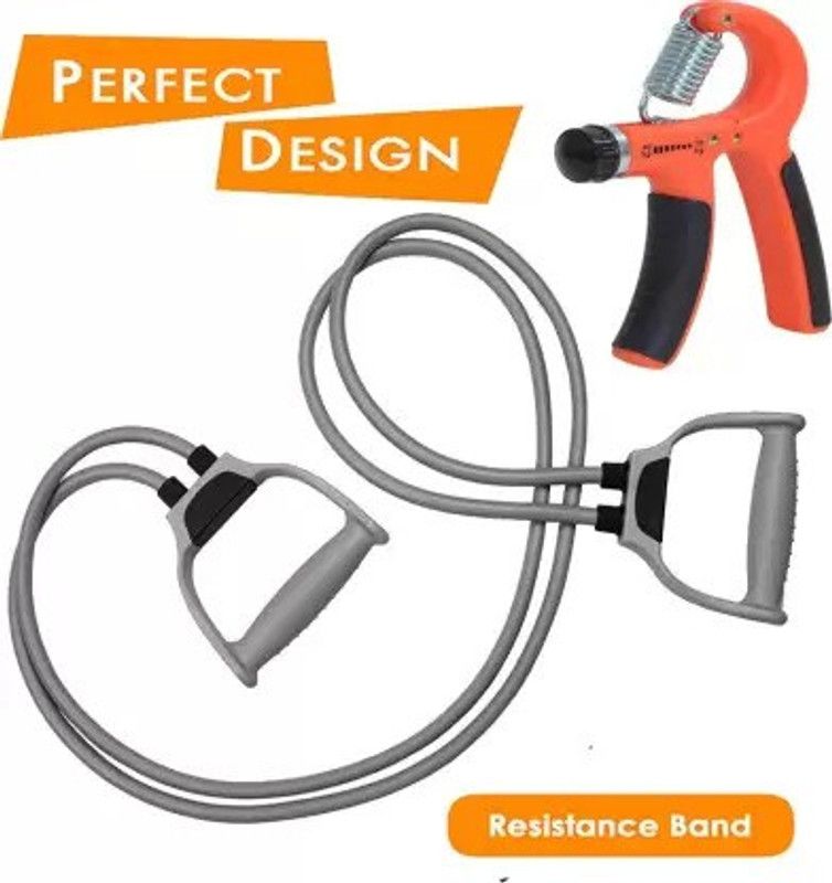 budget buy BB Combo-Double Toning Tube,R Hand Grip. Resistance Tube (Orange, Grey) Hand Grip/Fitness Grip