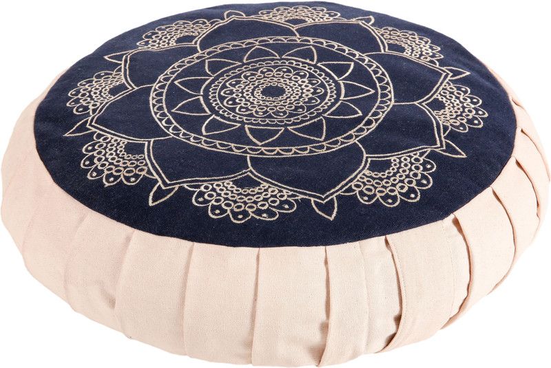 Kanyoga Buckwheat Hulls Filled Round Meditation Zafu (Beige&Blue- 38 D x 13 H cm) Yoga Blocks  (Blue Pack of 1)