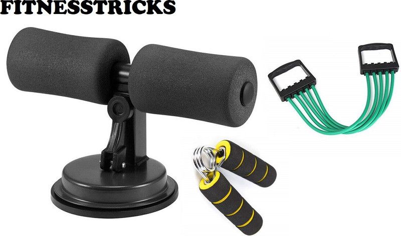 Fitnesstricks Combo Of Sit Up Bar With Chest Expander And Foam Hand Gripper For Men And Women Fitness Accessory Kit Kit