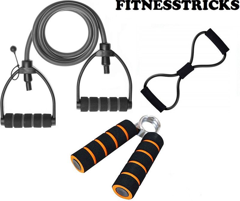 Fitnesstricks Combo Of Adjustable Single Toning Tube With Resistance Tube & Foam Hand Gripper Fitness Accessory Kit Kit
