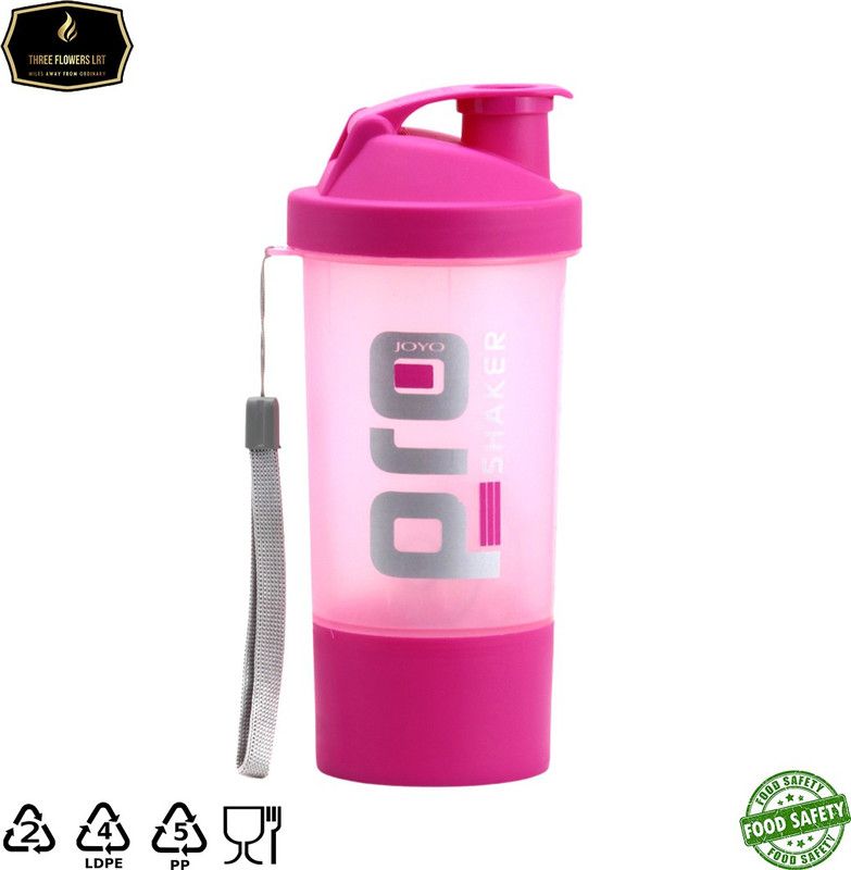 Three flower LRT GYM PROTEIN SHAKER VACCUM FLASK BOTTLE (600ML) 600 ml Shaker  (Pack of 1, Pink, Plastic)