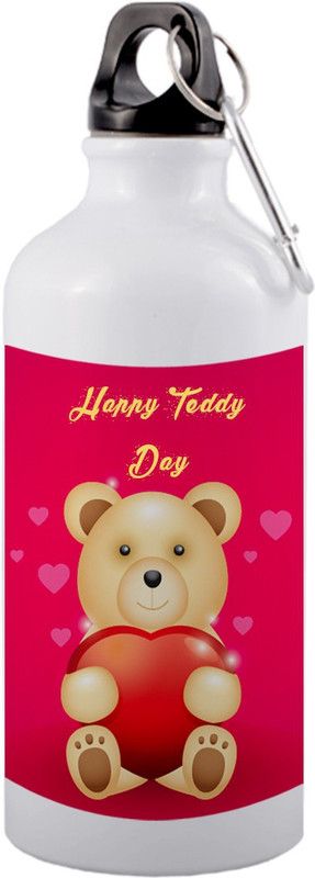 COLOR YARD best happy teddy day teddy with heart design with pink background on 600 ml Sipper  (Pack of 1, Multicolor, Aluminium)