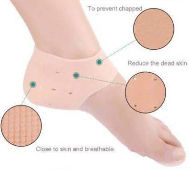 Parhat Heel Socks Silicone heel protector pain relief Gel Heel anti-Crack Heel Support Heel Support  (Beige)