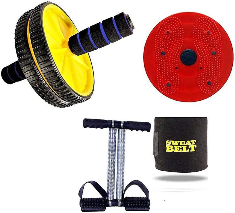 SRYFIT Tummy Trimmer, Twister and AB Wheel Exerciser and with Hot Shaper Belt Combo, Pack of 3+1 Fitness Accessory Kit Kit