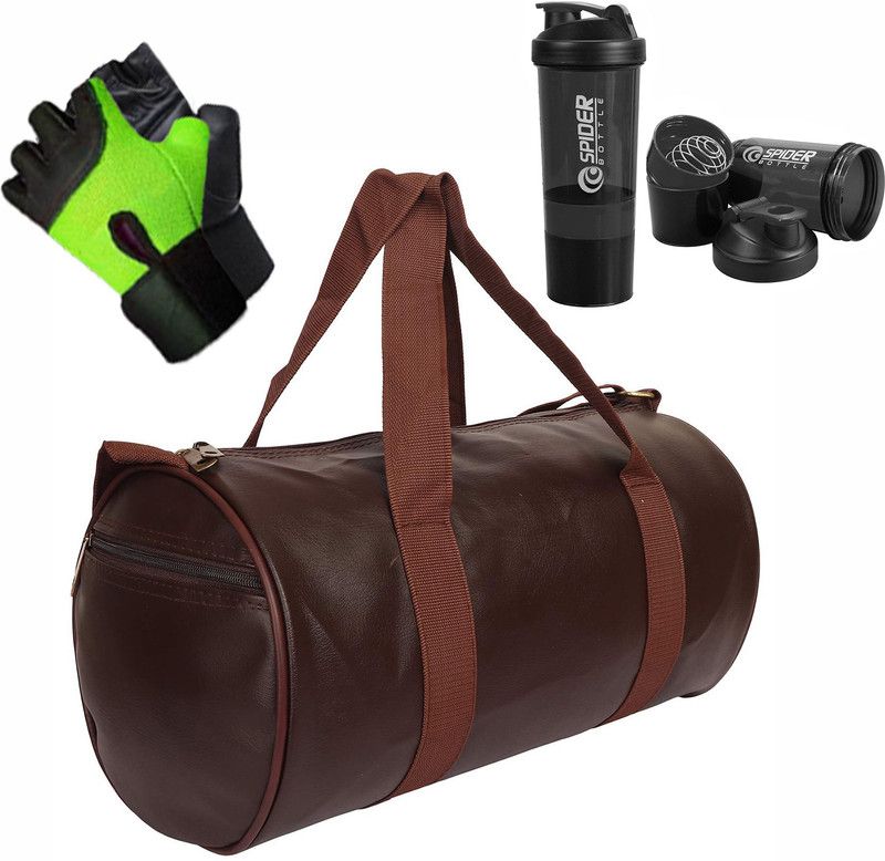 HMFURRYS FINEST PU Leather Gym Bag With 500ml Shaker & Gym Gloves Fitness Accessory Kit Kit