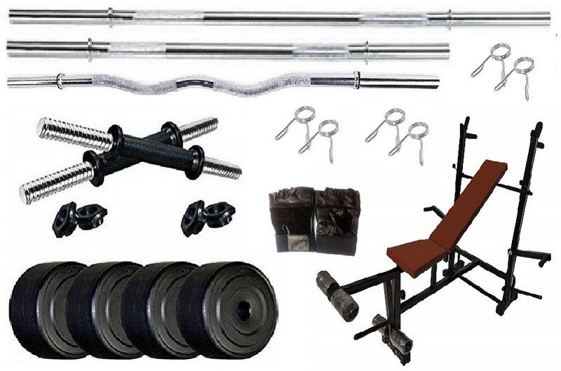 VENOM Total Home Gym 8 Kg. Weight Plates with 8in1 Bench & 1 Accessory Dumbbell Kit Kit