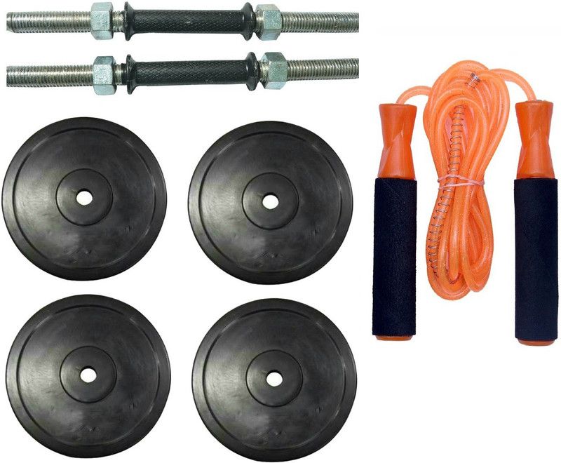 HEALTH FIT INDIA PAIR OF DUMBELL RODS ALONG WITH 4 WEIGHT PLATES AND BEARING ORANGE COLOR SKIPPING ROPE Dumbbell Kit Kit