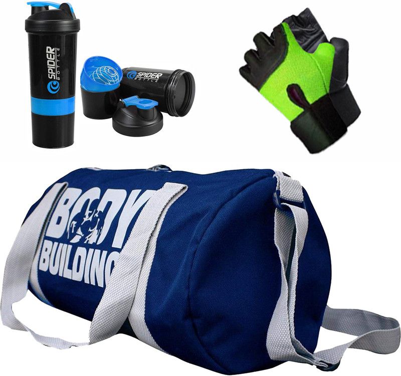 HMFURRYS FINEST Sports Duffle Bag with weight lifting Gloves and 500 ml Shaker Fitness Accessory Kit Kit