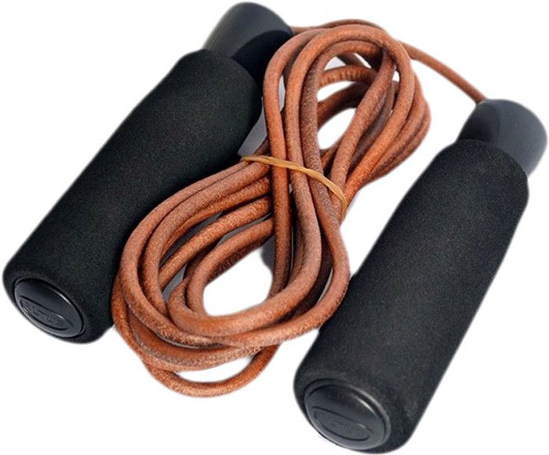 KOBO Leather Weighted Skipping Rope  (Black, Brown, Length: 275 cm)