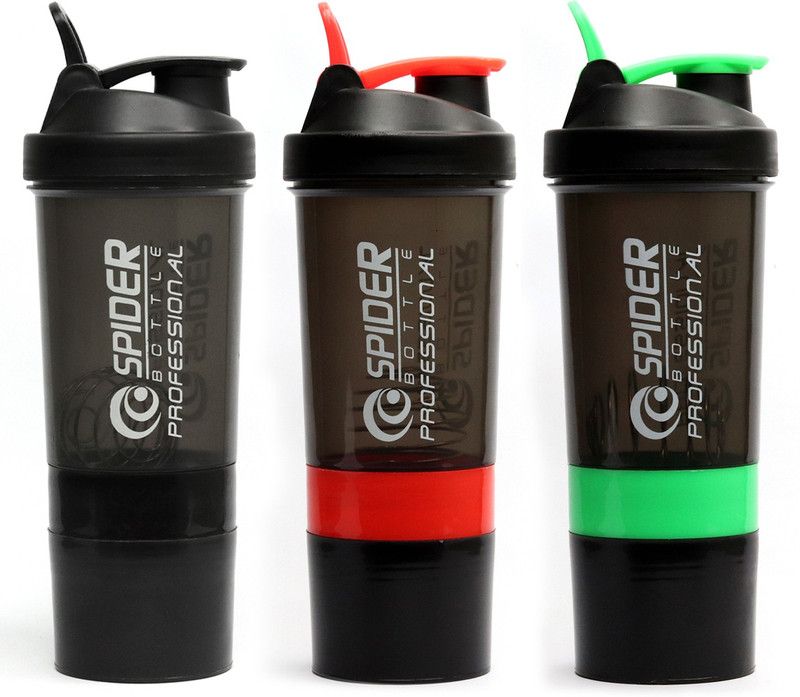 Boltbiceps Gym Spider Shaker Pack of 3 (Red,White,Blue,Purple,Yellow,Green) 500 ml Shaker  (Pack of 3, Multicolor, Plastic)
