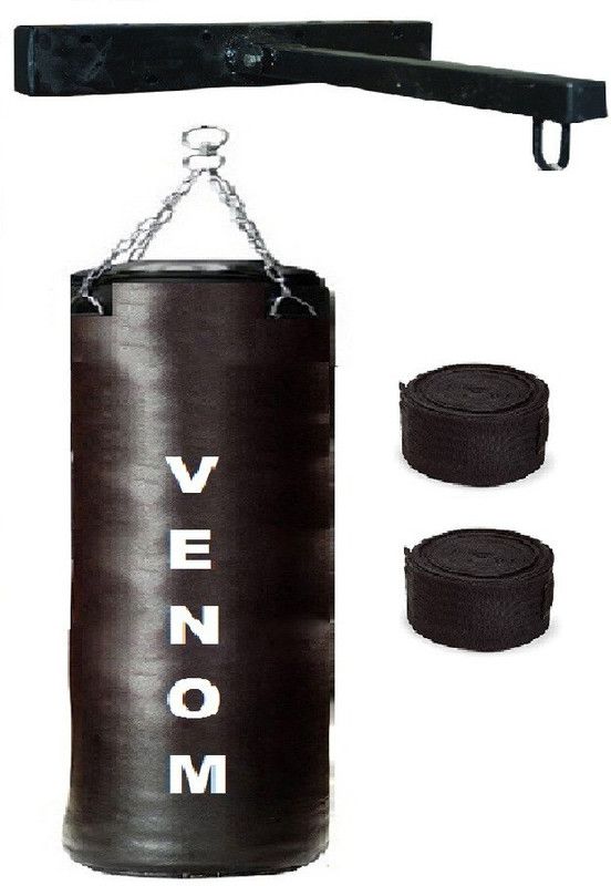 VENOM 60 Inch Long, SRF Material, Filled Punching Bag along with Hanging Chain, Hand Wrap Pair & Bag Stand Fitness Accessory Kit Kit