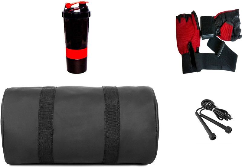 5 O' CLOCK SPORTS Combo Of Leatherite Black Gym Bag , and red spider, rope with red gloves Gym & Fitness Kit Fitness Accessory Kit Kit