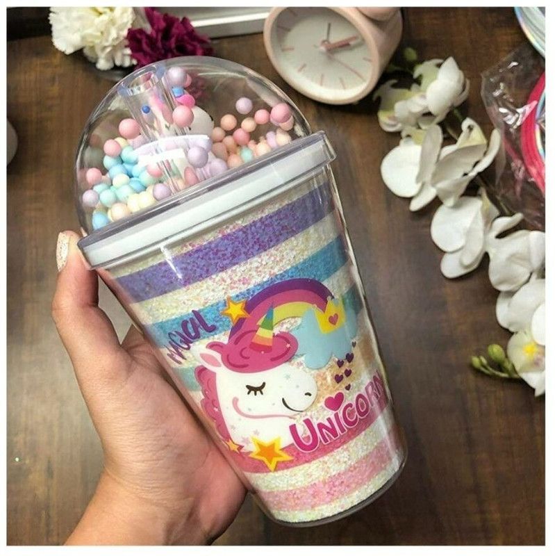 EasyToBuy SIPPER UNICORN GLITTER WITH STRAW 550ML 550 ml Sipper  (Pack of 1, Multicolor, Plastic)