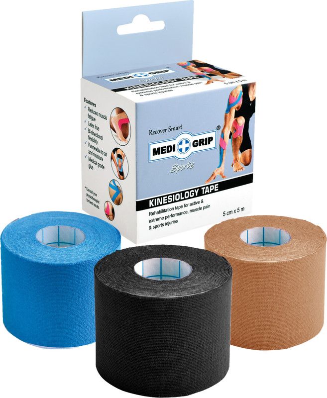 Medigrip Kinesiology Tape Sports 5 cm X 5 m (Pack of 3 Rolls) Blue Black Brown  (Blue, Black, Brown)