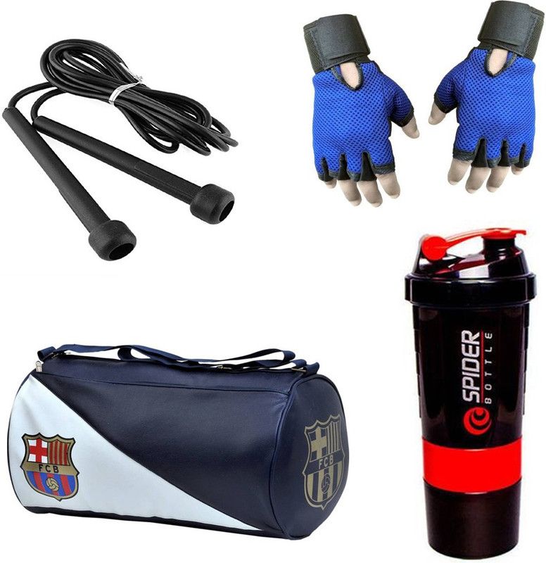 Rocket Sales Combo Of FCB Gym Bag, Gloves(Blue), Spider Shaker(Red) And Skipping Rope(Black) Fitness Accessory Kit Kit