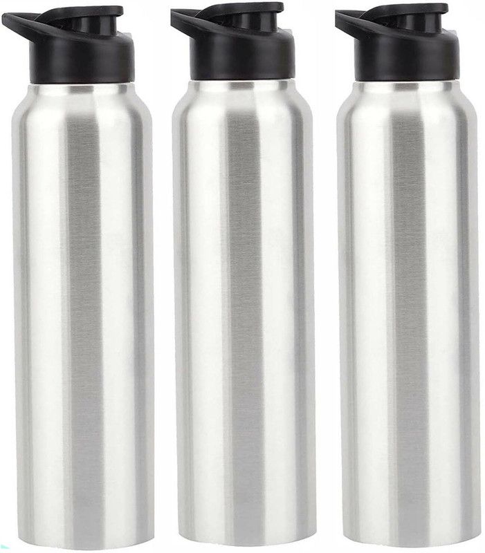 A1GRAPHIX Stainless Steel Sport Water Bottle Single Layer Water Bottle( SET OF 3) 700 ml Sipper  (Pack of 3, Black, Steel)